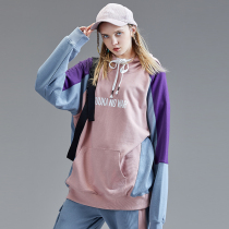 guuka stitching pink sweater 2019 new female hip hop couple loose print sports sweater Bf lazy wind
