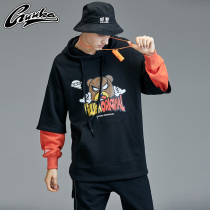 guuka tide brand fake two-piece sweater men hooded teen hip-hop cartoon printing pure cotton sports sweater loose