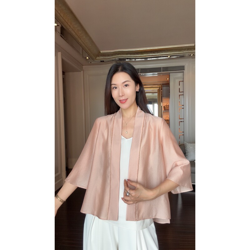 Xilin【Pink】Lyocell Acetate Cool and Comfortable Summer Cardigan Jacket Cd2168676