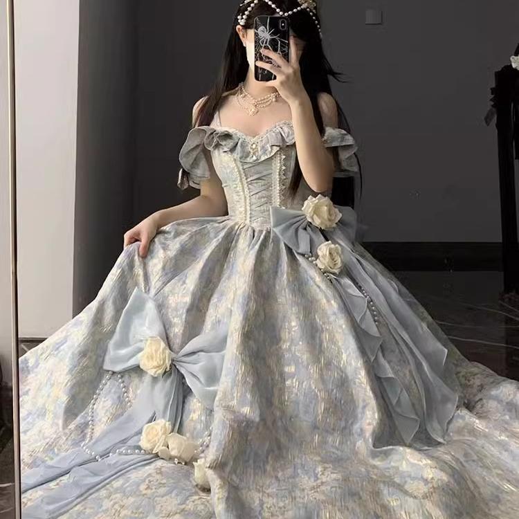 Blue Lolita Wedding Evening Dress Female Student Birthday Classy Coming-Of-Age Ceremony Party Princess Dress Graduation Ceremony Long Style