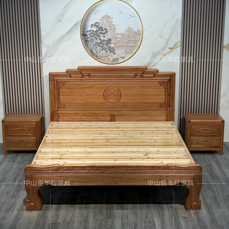 Chinese-Style Rosewood 1.8m Thickened Bed Frame Wedding Bed 1.5X 2m Tiger Leg Bed with Air Pressure Box Frame Storage Double Bed