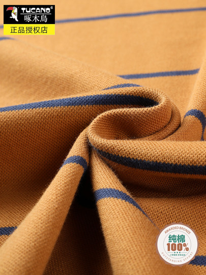 Woodpecker All-Cotton Lapel Men's Long-Sleeved T-Shirt 2025 Spring New Striped Business Casual Breathable Polo Shirt