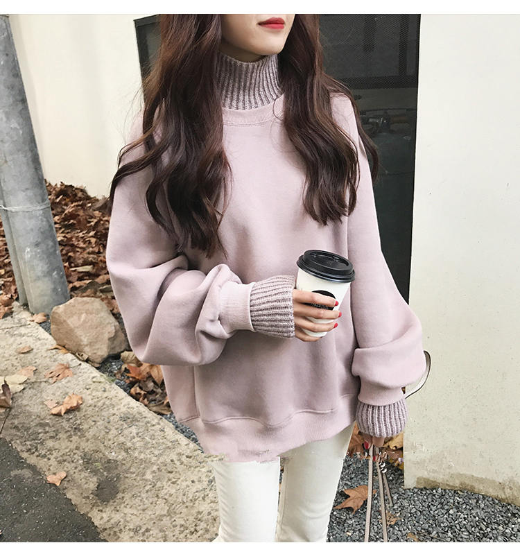 Áo bà bầu mặc áo khoác mùa thu cổ cao giả hai lớp nhung dày áo len trùm đầu mùa đông phiên bản Hàn Quốc của áo khoác rộng cỡ lớn mẫu áo bầu công sở