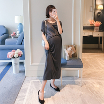 Pregnant womens dress summer fashion new Korean version of round neck spring summer T-shirt dress long tide mother out Maternity