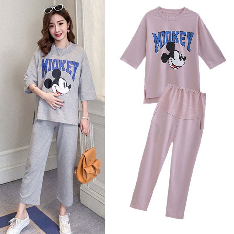Pregnant Woman Suit Spring Clothing Fashion style Two sets Pregnancy Woman Dress Summer Loaded Pure Cotton 70% Sleeves T-Shirt Large Size Casual Pants
