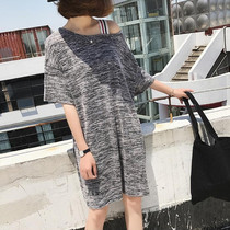 Pregnant Women summer clothes 2018 New Tide mother breastfeeding dress large loose loose shoulder pregnant woman T-shirt dress long