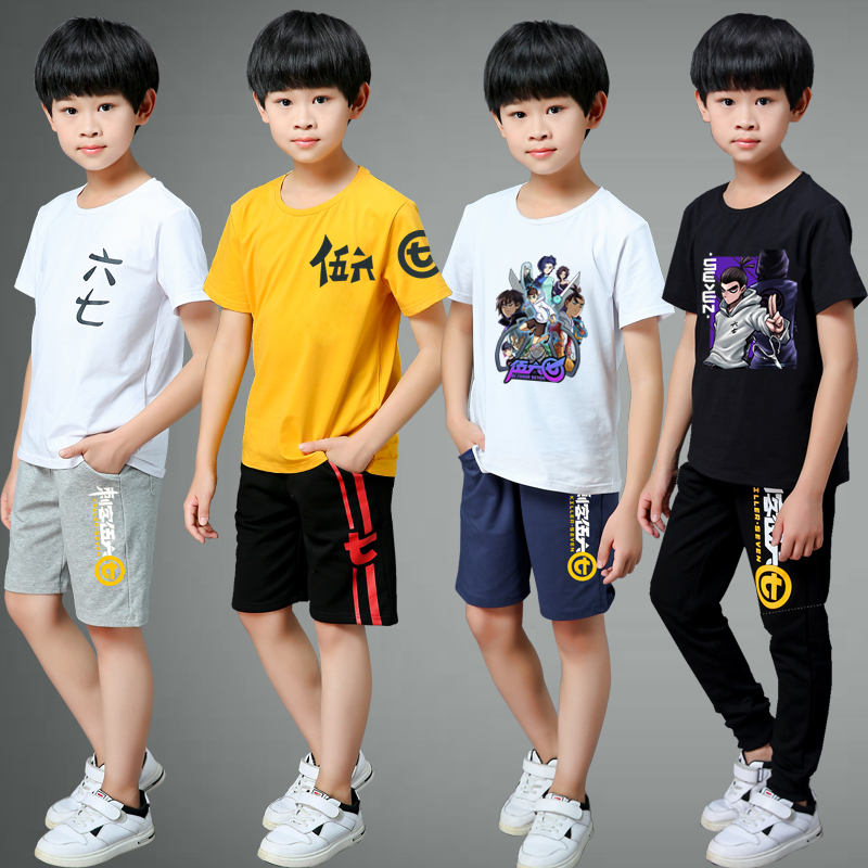 Assassin Wood 67 T-shirt Children Short Sleeve Pure Cotton Boy Boy Half Sleeve Big Boy Blouse 567 Clothes Students Trend