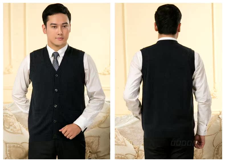 Trung niên và người đàn ông cũ của cashmere vest cardigan áo len vest mùa xuân và mùa thu áo len mỏng vest đan cardigan kích thước lớn áo da lộn nam
