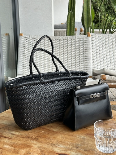 Кожаная плетеная льняная сумка, корзина для путешествий, из натуральной кожи