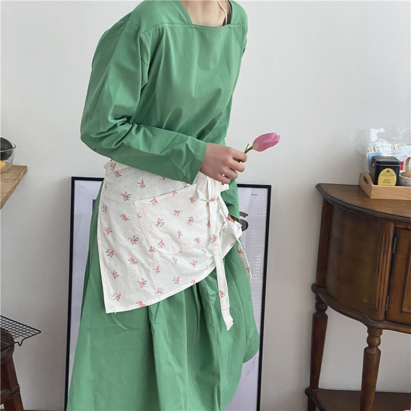 Po-homemade ins style French retro girl romantic floral apron elegant cotton kitchen picnic baking