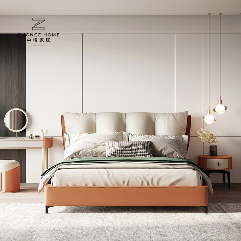 Zhonggg modern simple silicone leather bed Italian light luxury and minimal master plume wedding bed 1 8m double soft bag bed