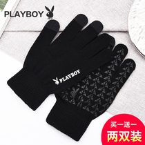 Playboy wool gloves winter mens knitted womens autumn touch screen warm and thick driving cycling students