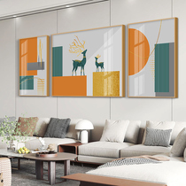 Nordic living room decorative painting modern simple sofa background wall triple hanging painting atmospheric abstract elk Crystal porcelain mural