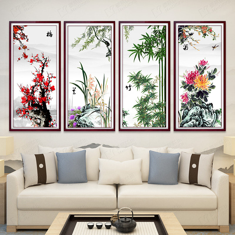 Melan Bamboo Chamomile Diamond Painting Full Drill 2021 New Living Room Cross Embroidered Diamond Embroidered Four United Vertical Version Dining Room Bedrooms