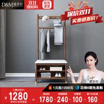 New Chinese solid wood shoe cabinet walnut door light luxury small apartment living room into the coat rack integrated shoes stool