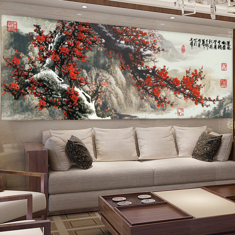 Plum blossom cross stitch 2020 new purple east to large living room atmosphere 2021 landscape hand-made own thread embroidery
