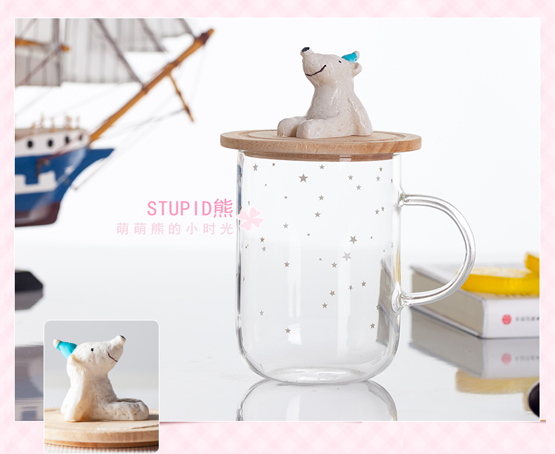 Watch people high borosilicate glass water glass tea cup female students creative cartoon lovers cup contracted the ironing