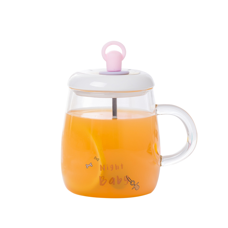 Royal he contracted small pure and fresh and creative express it in transparent glass with cover heat - resistant glass milk a cup of flower tea for breakfast
