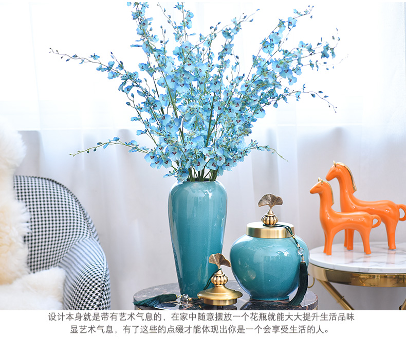 Light the key-2 luxury of modern ceramic vase furnishing articles pure copper cover sitting room suit of new Chinese style household decorates porch arranging flowers