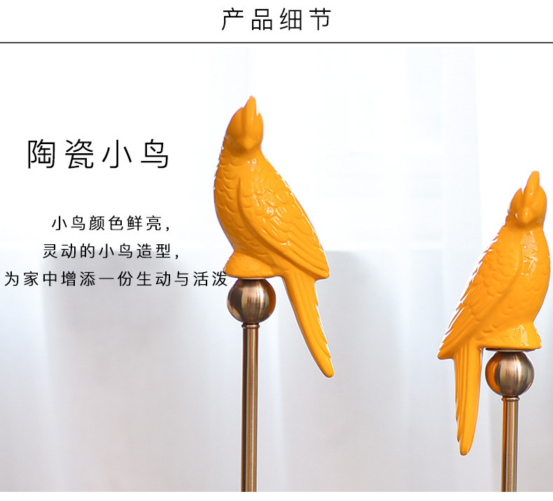 Creative light key-2 luxury ceramic bird furnishing articles European American household example room sitting room adornment study metal ornament