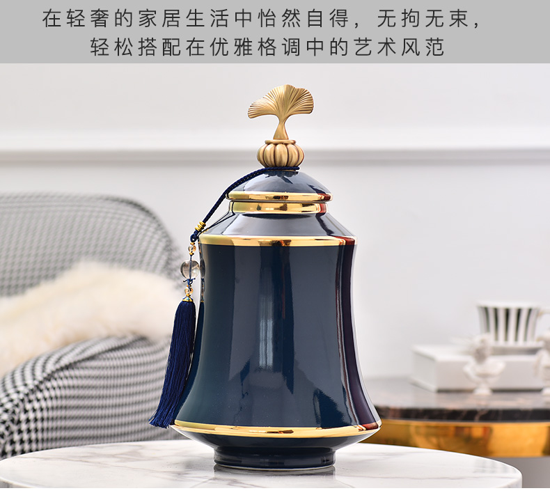 Light key-2 luxury decorative furnishing articles European living room TV cabinet vase storage tank ceramic household act the role ofing is tasted H1075 deep blue
