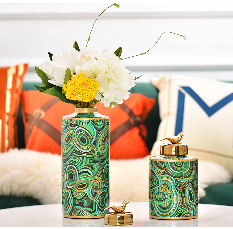 Key-2 Luxury light green ceramic vase storage multi - function furnishing articles of new Chinese style household act the role ofing is tasted between example sitting room decoration