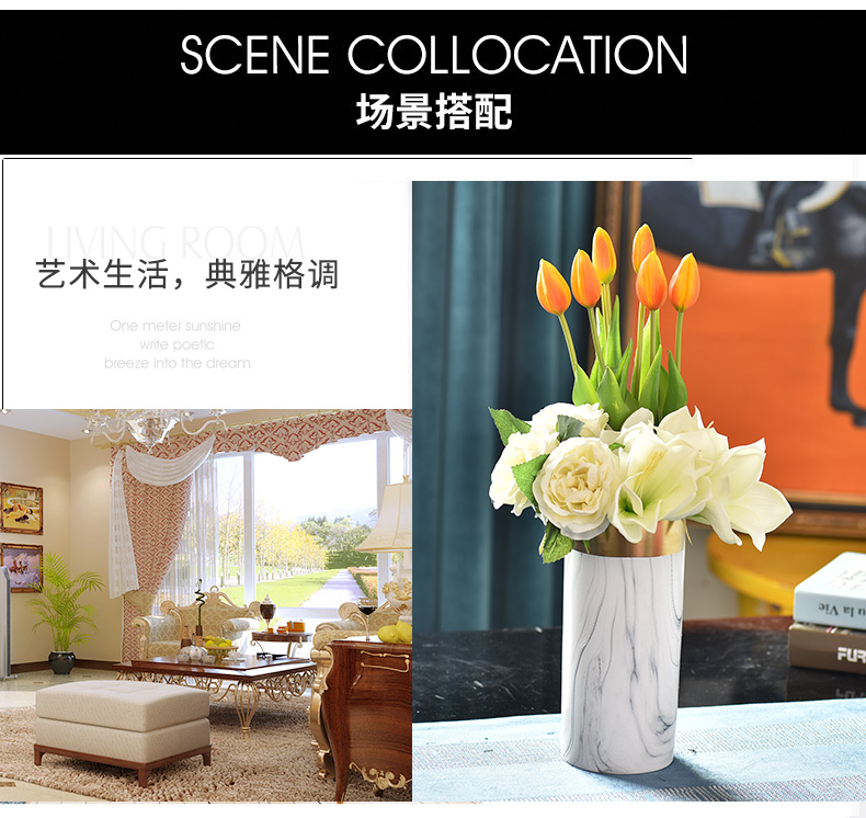 Light the key-2 luxury of ceramic vases, flower art flower arranging marble texture modern living room table European creative decorations furnishing articles