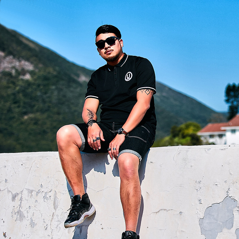 Embroidery polo shirt men's casual light business fat plus size lapel short sleeve T-shirt Tide fat half sleeve T-shirt