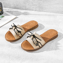 Slippers women Summer outside wearing 2022 new pregnant woman Soft bottom genuine leather head layer cow leather beef tendon underlined and cool