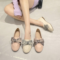 Shallow Mouth Single Shoes Woman 2022 new design Sensation Niche Soft Bottom Genuine Leather Temperament Bow Tie Gentle Flat-bottomed Bean Bean Shoes