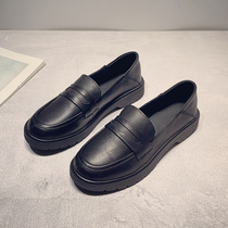 Inglées small leather shoes female one foot pedal thick bottom Lefu shoes female spring autumn deep mouth two wear low heel genuine leather single shoe woman