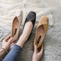 Flat bottom single shoes 2022 New 100 hitch soft bottom pregnant women shoes one foot pedal spring autumn square head ladylike shoes with dresses