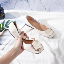 Ladyshoe Female Square Head Soft Leather Soft Bottom Grandma Shoes Pregnant Woman Shoes A foot pedal Shaxian womens shoes gentle flat flat shoes