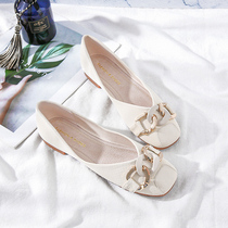 Bean-bean shoes Women Summer Thin Fairy Shoes Gentle Flat Bottom One Foot Pedal Bull Gluten Bottom Womens Shoes Shallow Mouth Soft Bottom Single Shoes