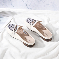 Half ToSingle shoes Women Summer net yarn Horse holder Inn Wind Half towing square head Mueller sloppy shoes Soft leather Baotou slippers