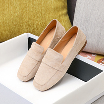 Inglées small leather shoes women fit small dresses with slim suede flat bottom One foot pedal Lefoe shoes spring soft bottom deep mouth single shoes