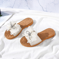 Beach Slippers Women Seaside Holiday Butternut Gluten Bottom Genuine Leather Slippers Full Cow Leather Pregnant Women Flat Bottom Shoes Summer Non-slip