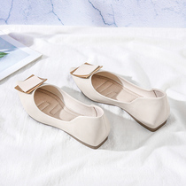 Pointed single shoe woman 2022 new light mouth late evening wind gentle shoes Summer fairy flat-bottomed soft leather soft bottom grandma shoes