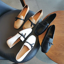 Two wear Levos shoes women 2022 new spring and autumn one foot pedal deep square head small fragrant wind genuine leather single shoes female summer flat bottom