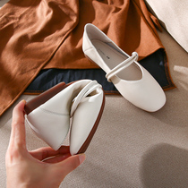 Flat Bottom Single Shoes Woman Soft Leather 100 Hitch Fashion Fairy Square Head Light Mouth Grandma Shoes Genuine Leather Soft Bottom Small Ck Mary Precious Shoes