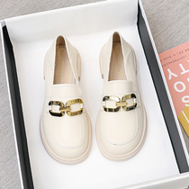 Round Head Small Leather Shoes Women Small Crowd Design Feeling Soft Bottom White Inglust Wind Lefu Shoes Women Spring Genuine Leather Flat Bottom Single Shoes