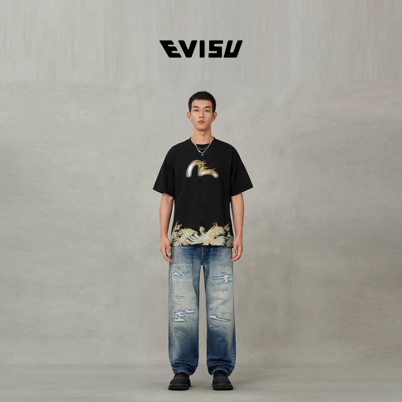 Футболка EVISU Fukushen с волной и чайкой принтом 2EAHTM5TS1176RXCT