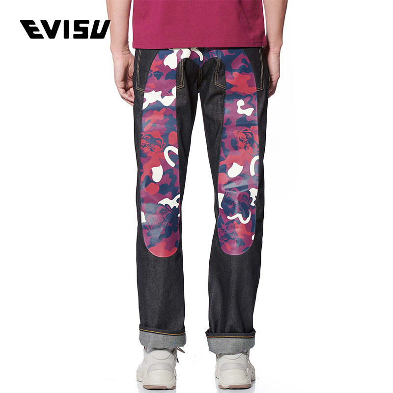 EVISU 19AW camouflak large M printed straight drum jeans male 1EAHTM9JE91208