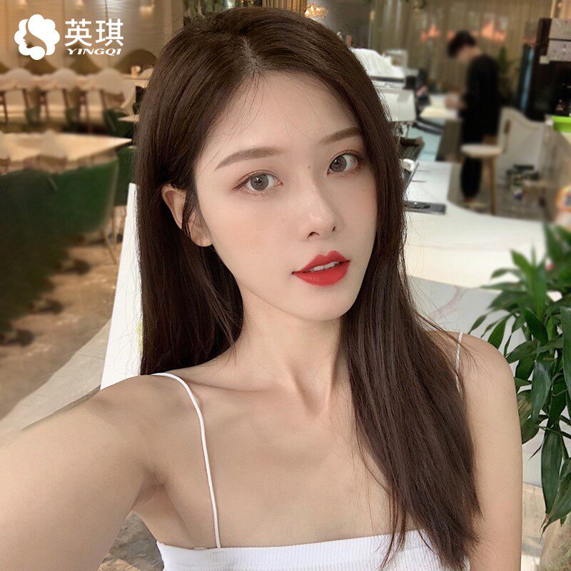 Yingqi wig female long hair Full Lace in real hair silk long straight hair fluffy natural full head set of wigs