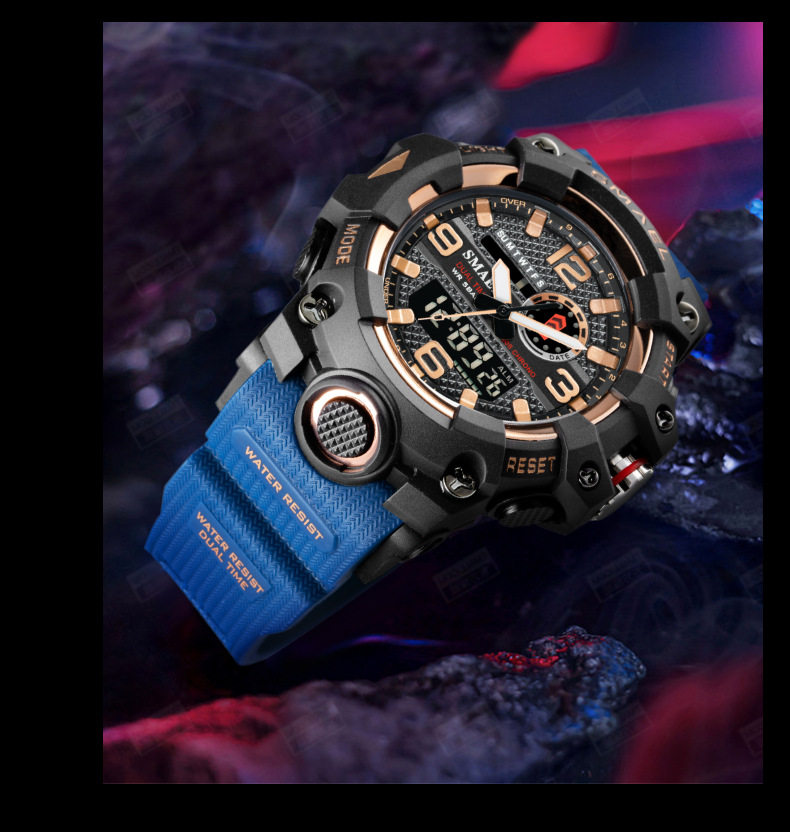 Dazzling Progressive Layer Watches Multifunction Outdoor Sports Men's Electronic Watches Light Waterproof Double Display Calendar Alarm Bells Students