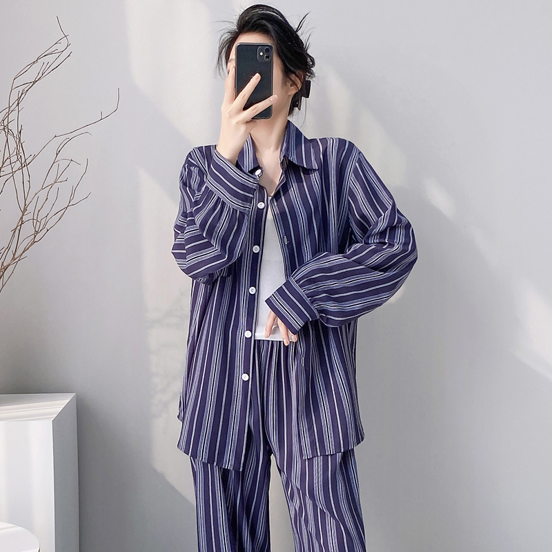 Boyfriend-Style Shirt Cotton Silk Pajamas for Women 2026 New Model Young People Summer Cotton Silk Rayon Three-Piece Set Can Be Worn Outside