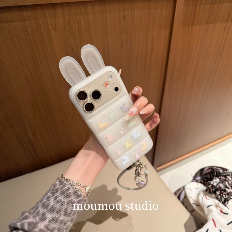 Creative 3D Bunny Ear down Jacket Rabbit Phone Case Suitable for Apple 17 Pro Max New Korean Style ins Vibe Atmosphere iPhone 16 /15 Niche Creative High-End Full-Cover Anti-Drop
