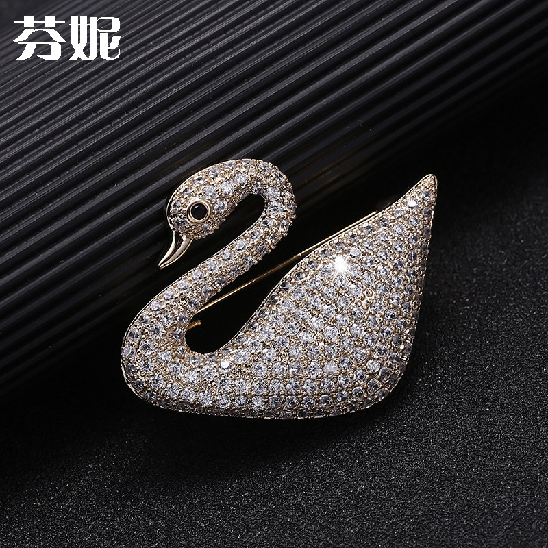 South Korea High-end Custom Zircon Swan Chest Needle Woman 100 lap suit Big Chest Flower Gift Big Biepin Accessories