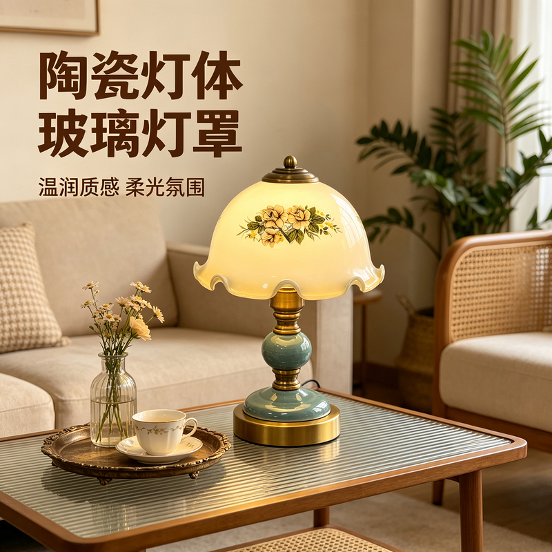 Ceramic Table Lamp, Modern Retro, Home Living Room, Study Desk, Bedroom Bedside Lamp, Simple and Warm Decorative Atmosphere Lamp