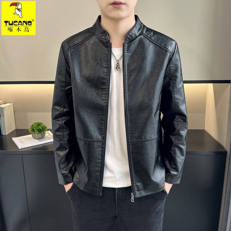 Woodpecker Official Genuine Spring and Autumn Men's Genuine Leather Jacket Stand Collar 2026 New Haining Sheepskin Jacket Coat